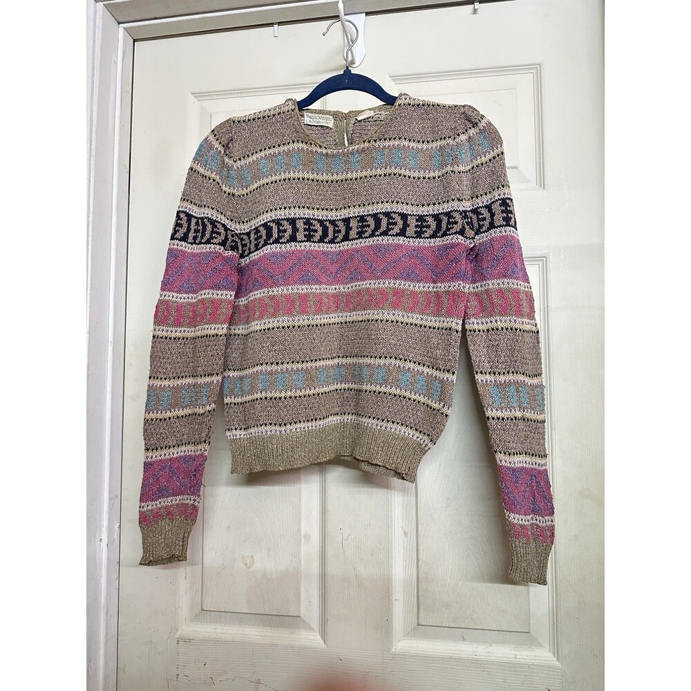 Vtg 80s 90s Fenn Wright Manson Boho Knit Sweater Fair Isle Geometric Long Sleeve